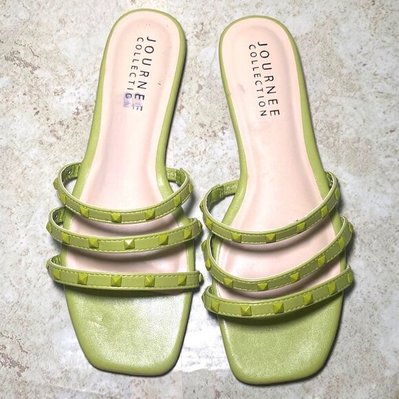 Journee Collection Women's Camarie Green Studded Strap Slide Casual Sandals - Picture 2 of 4